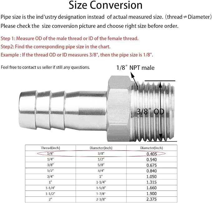 Stainless Steel Hose Barb Fitting 3/16" Hose Barb to 1/8" NPT Male Thread - Image 2