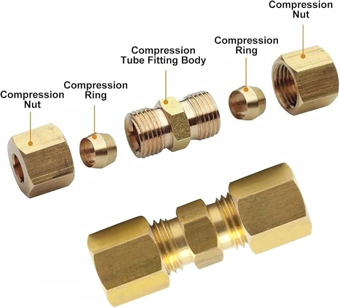 Brass Compression Tube Fitting, 1/4" OD x 1/4" OD Coupler - Image 7