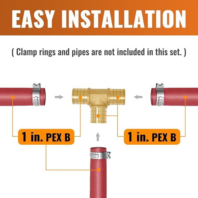 25-Pack 1 Inch PEX Tee Fittings | Brass - Image 3