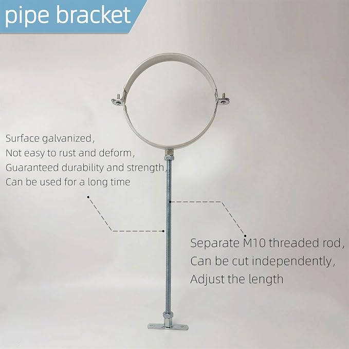 2 Sets 10 Inch Adjustable Pipe Bracket，Heavy Duty Galvanized Iron Stove Pipe - Image 6