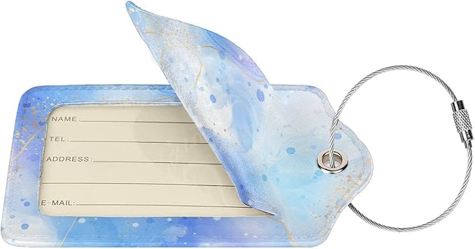 Light Blue Luggage Tags for Suitcases, 2 Pieces PU Leather Bag Tags - Image 2