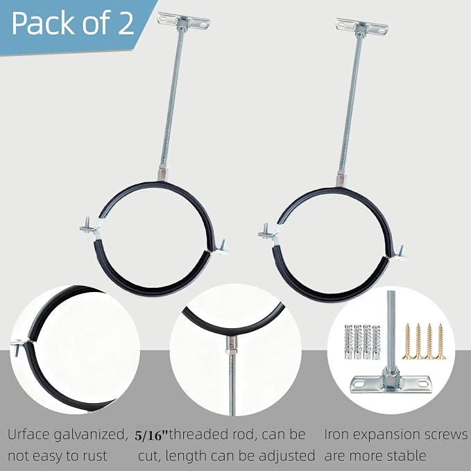 2 Sets Premium Adjustable Pipe Hanger Strap，Heavy Duty Galvanized Iron Stove - Image 3