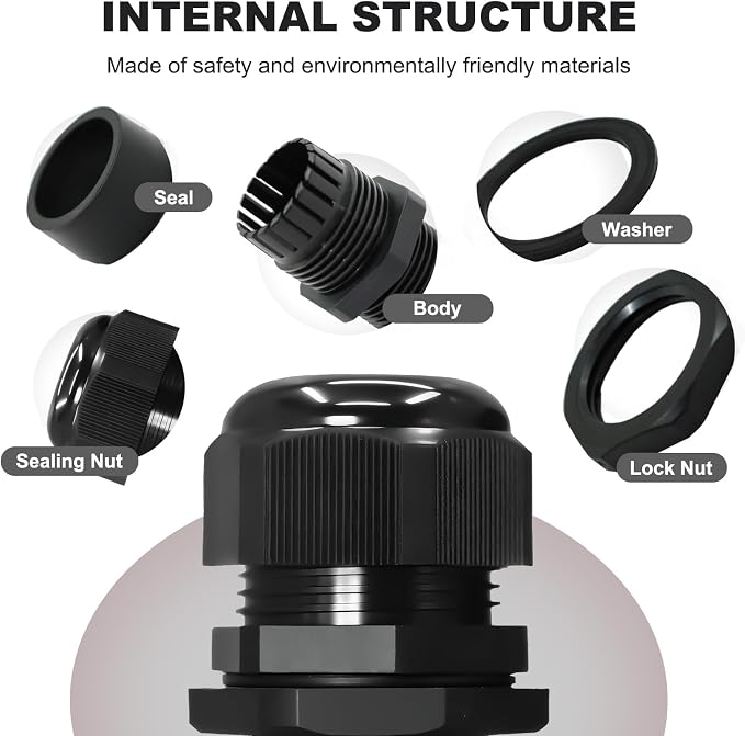 50 Pcs 3/4" NPT Black Adjustable Cable Glands - Image 3
