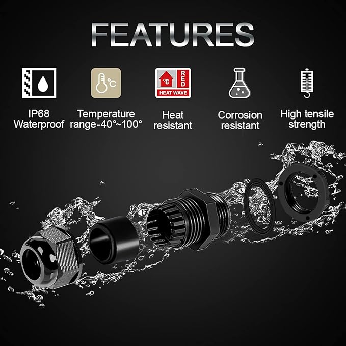 20 Pack NPT 1" Cable Glands Waterproof Adjustable 18-25mm Cable Connectors - Image 3