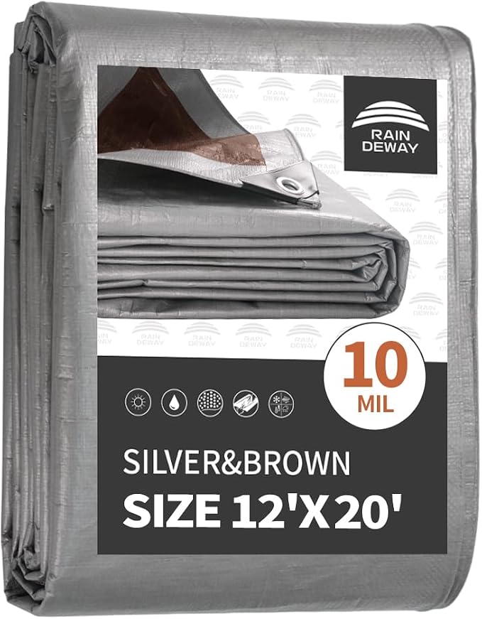 RAINDEWAY Tarps Heavy Duty Waterproof 12x20 Feet, 10Mil Multipurpose Poly Tarp by RAINDEWAY