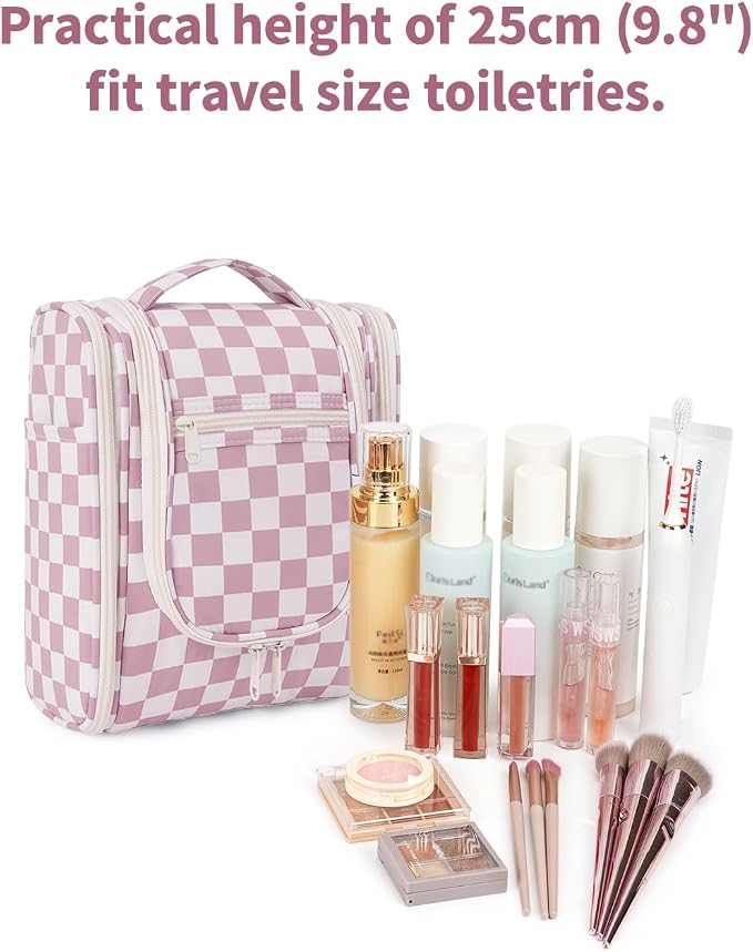 Narwey Small Checkered Hanging Travel Toiletry Bag - Image 4