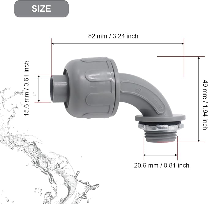 2-Pack 1/2 Inch NPT Liquid Tight PVC 90 Degree Conduit Connectors | elbow angle - Image 3