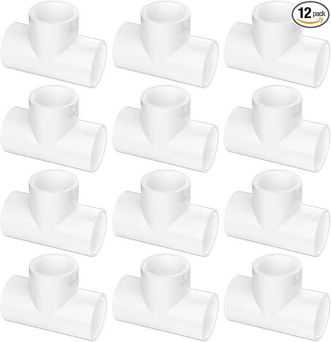 12-Pack 3/4 Inch PVC Tee Pipe Fittings, 3 Way Socket x Socket, Schedule 40 PVC by Unknown
