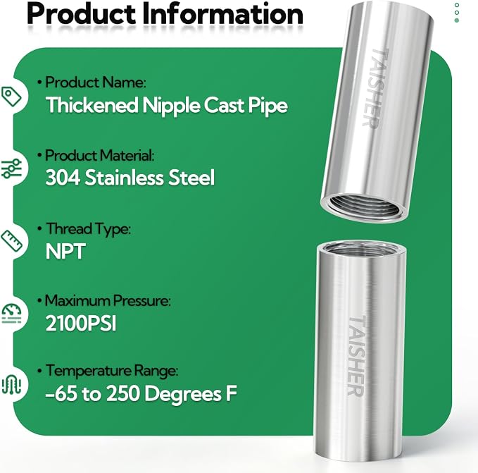 2pcs Thickened Nipple Cast Pipe 3/8" NPT Female - Image 3