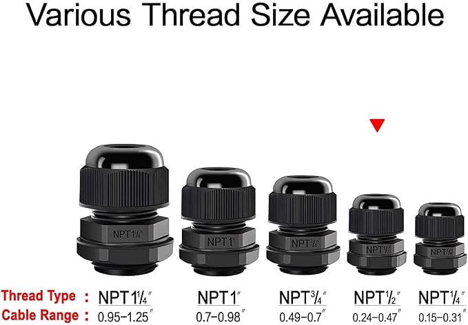 20 Pack NPT 1/2" Cable Glands Waterproof Adjustable 6-12mm Cable Connectors - Image 5