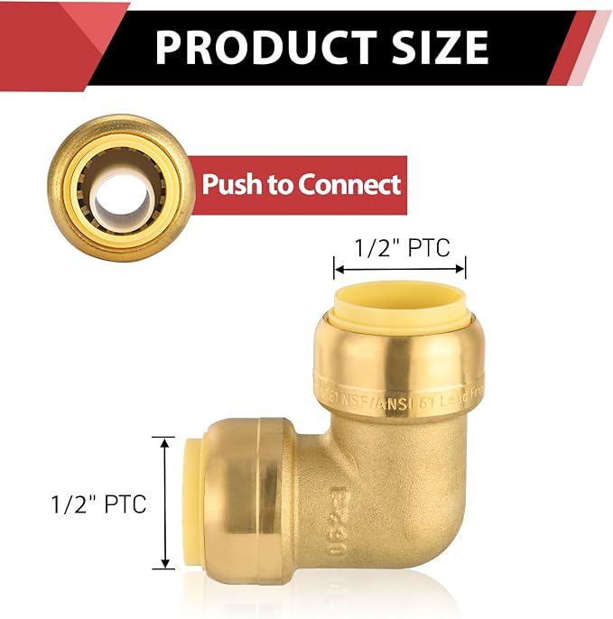 12piece EFIELD 1/2-inch 90-Degree Elbow, Push-Fit Brass Fittings | Connect - Image 2