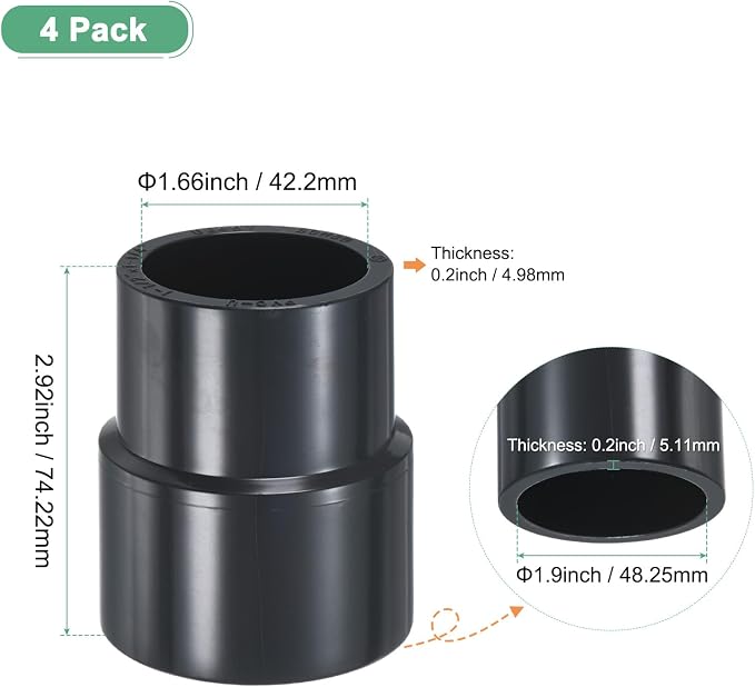 M METERXITY 4-Pack UPVC Reducer Pipe Fitting, 1-1/2"x1-1/4" Reducing Coupling - Image 3