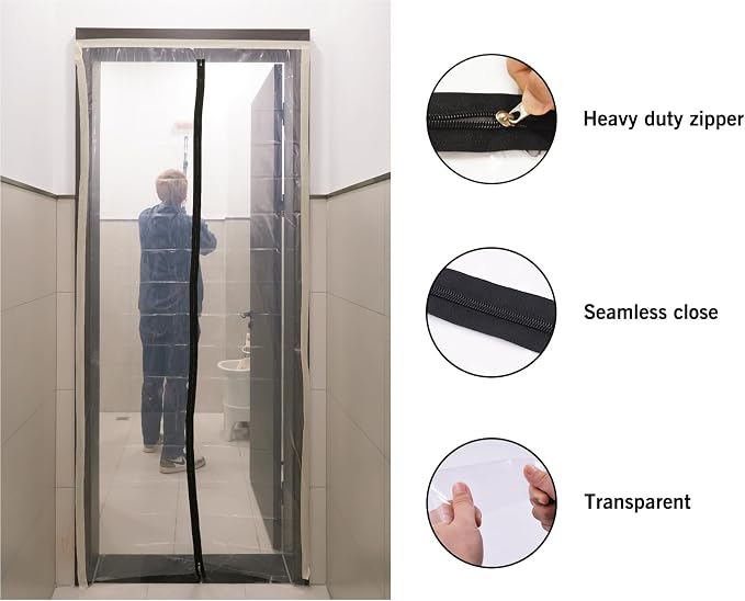 ROLLINGDOG Zippered Plastic Door Sheet Dust Isolation Partition Cover 4x7ft - Image 3