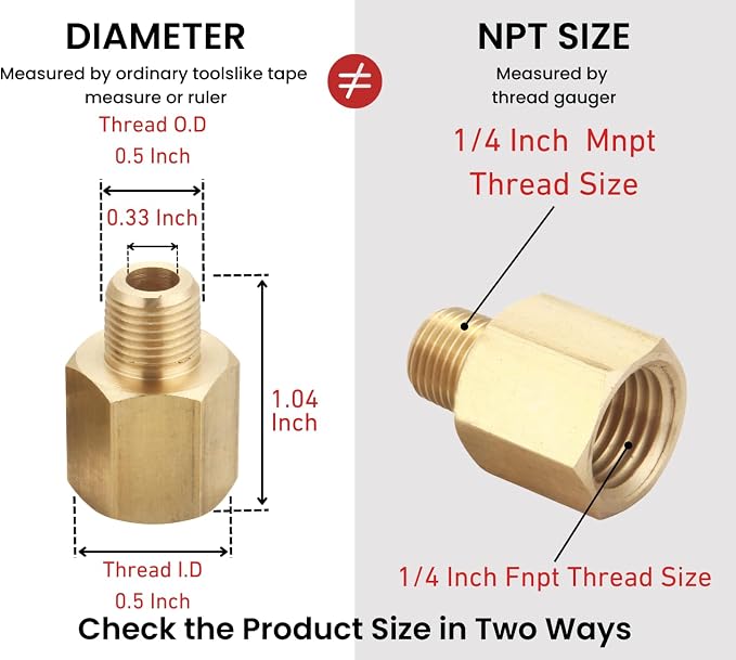 1/4" NPT Male to 1/4" NPT Female |, Brass Reducer Adapter Extension Pipe - Image 2