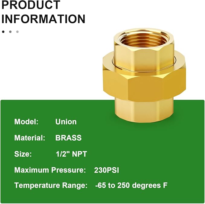 2PCS Brass Union，1/2" NPT Female x 1/2" NPT Female Brass Pipe Fitting - Image 4
