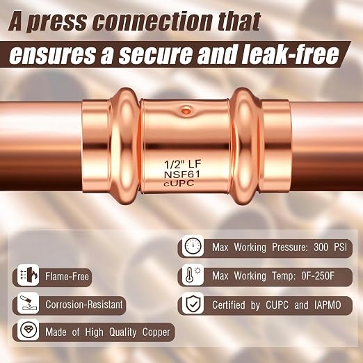 Therwen 15 Pcs Copper Pipe Press Fittings, 1/2 Inch Coupling - Image 5