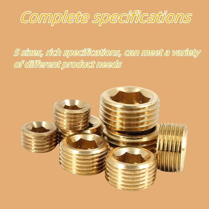 18PCS 1/8" NPT Brass Male Pipe Plug Fitting Hex Counter Sunk Pipe Plug - Image 5