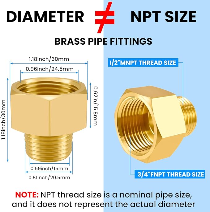 SDTC Tech 2-Pack Brass Pipe Fitting 1/2 NPT Thread Male to 3/4 NPT Thread - Image 8