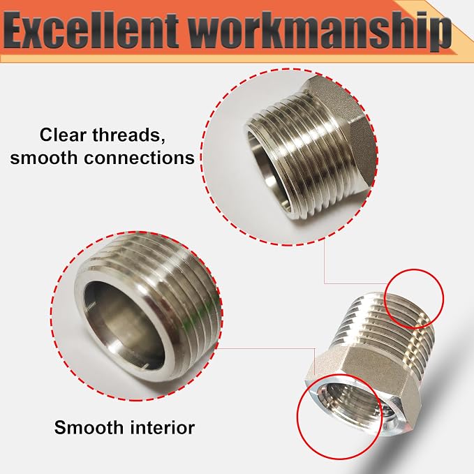 1" NPT Male to 3/4" NPT Female Reducer Bushing, 304 Stainless Steel Pipe Hex - Image 5