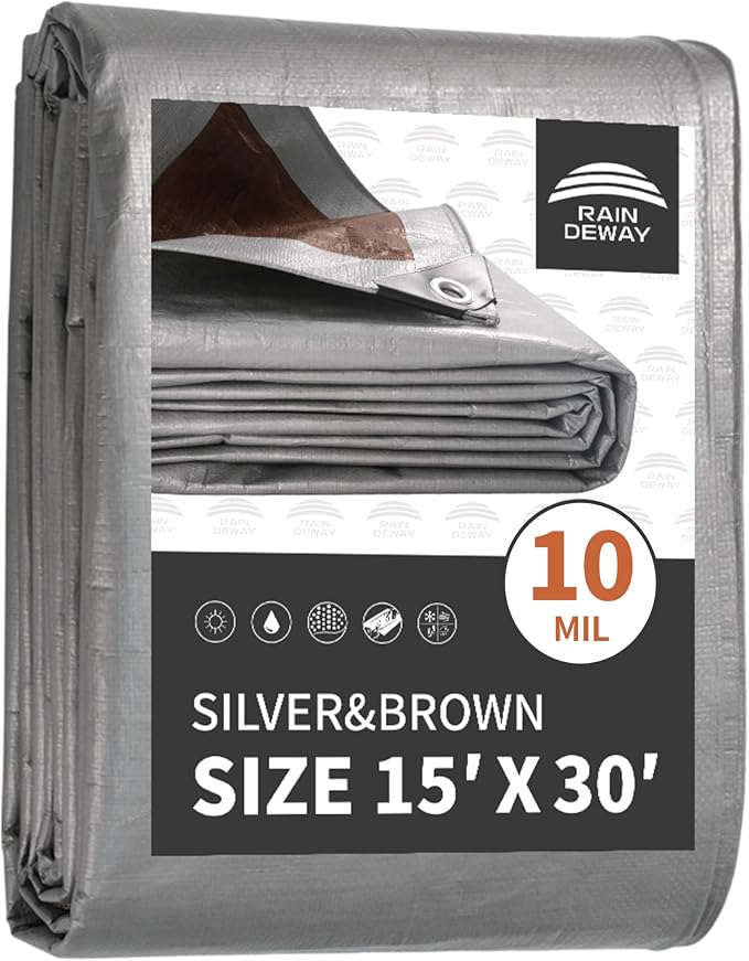 Tarps Heavy Duty Waterproof 15x30 Feet, 10Mil Multipurpose Large Tarp Cover by RAINDEWAY