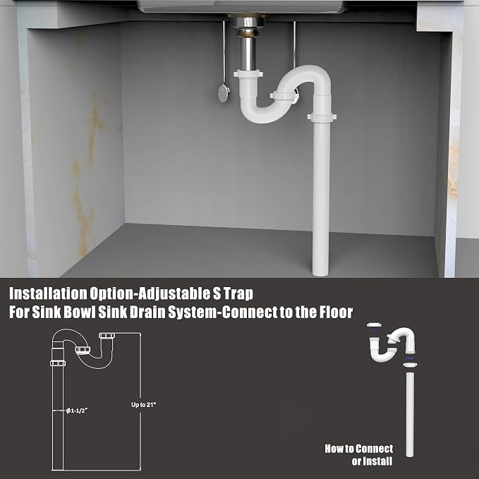 Kitchen Sink Drain Kit, 1-1/2" Sink Drain Plumbing Kit - Image 4