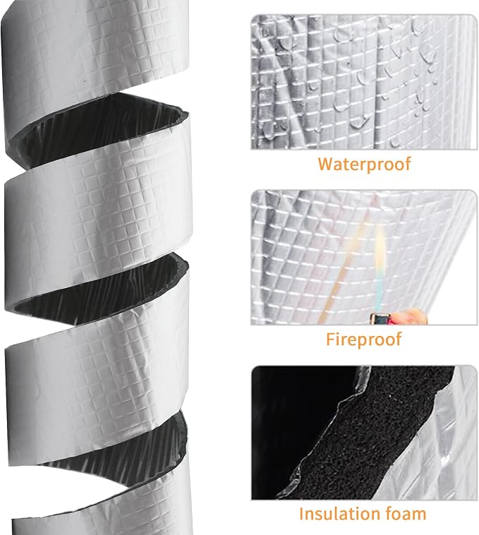 DOBTIM Foam Foil Pipe Insulation Wrap, Reflective Foil Insulation Tape Self - Image 2