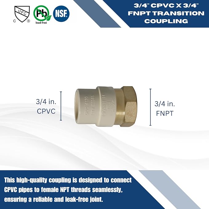 10 Pack XFITTING 3/4" Female CPVC Adapter, FNPT CPVC Coupling - Image 7