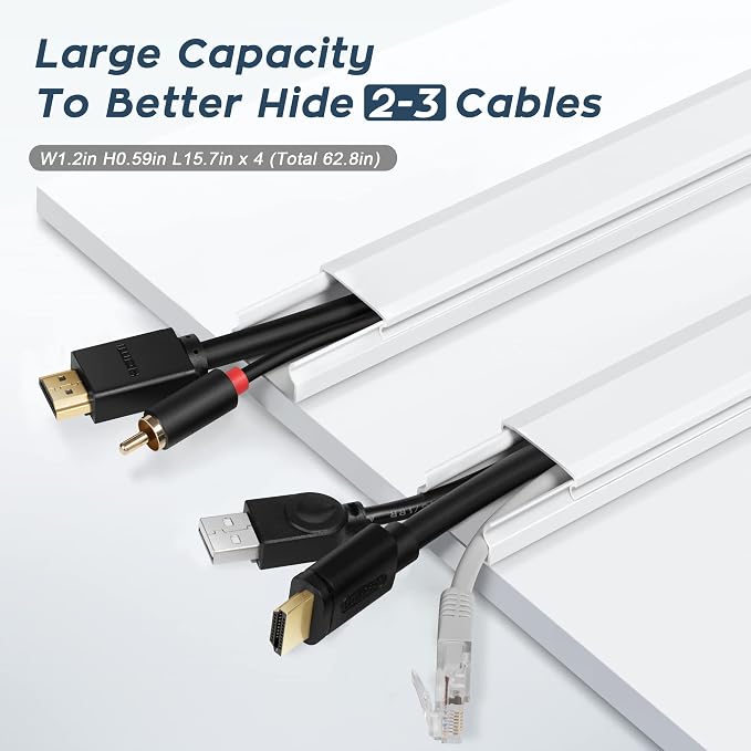 62.8in Black Cord Hider for TV on Wall, Paintable Cord Cover Wall Kit | Wire - Image 3