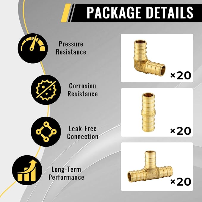 60 Pack Foskan 1/2 Inch PEX Barb Crimp Fittings Set | 20 Pieces Each:Elbow - Image 3