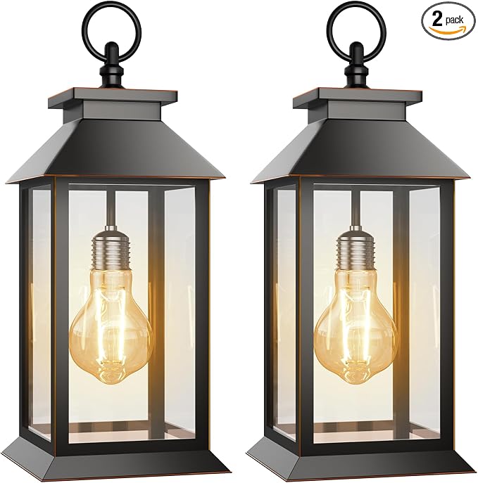 2 Pack Hanging Solar Lanterns Glass Solar Lights Outdoor Waterproof Upgraded by AYTPU
