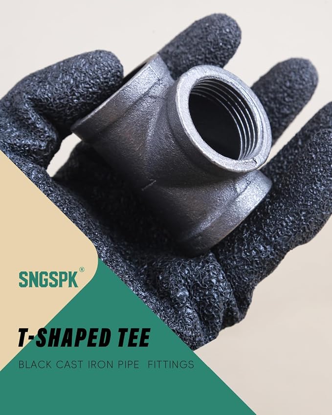 Black Cast Iron Tee Fitting 1" Female Thread, 3 Way Industrial Pipe Connector - Image 2