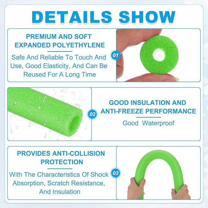 PATIKIL Pipe Insulation Foam Tube Foam Pipe Tubing Covers Green 2Pcs | 1/2" ID - Image 3