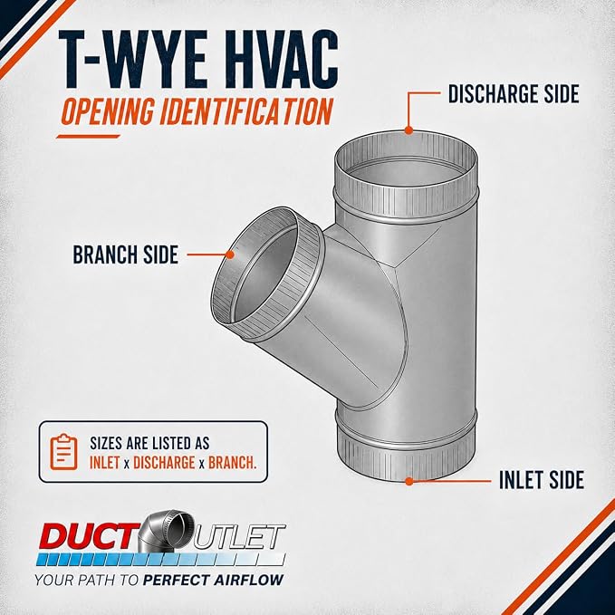 9" x 7" x 7" T-Wye HVAC Duct Fitting, 26 Gauge Galvanized Steel Round Duct - Image 3