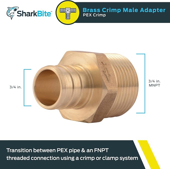 SharkBite 3/4 Inch Crimp MNPT Male Adapter, Brass Plumbing Fitting, PEX Pipe - Image 2