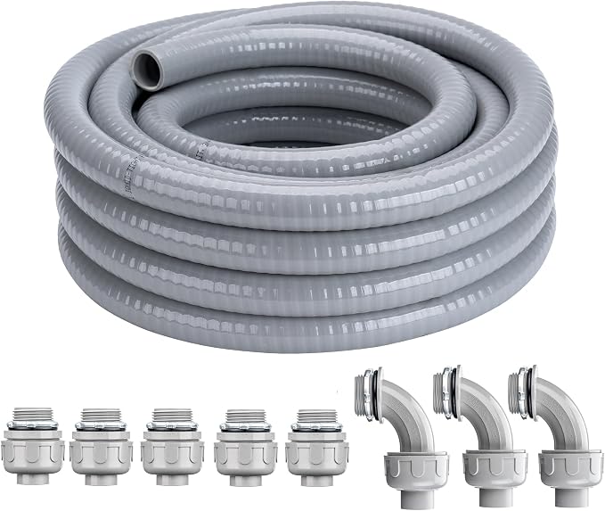 1-1/4 Inch 50 FT Liquid-Tight Conduit and Connector Kit | Non Metallic Flexible by ProfessionalBrand