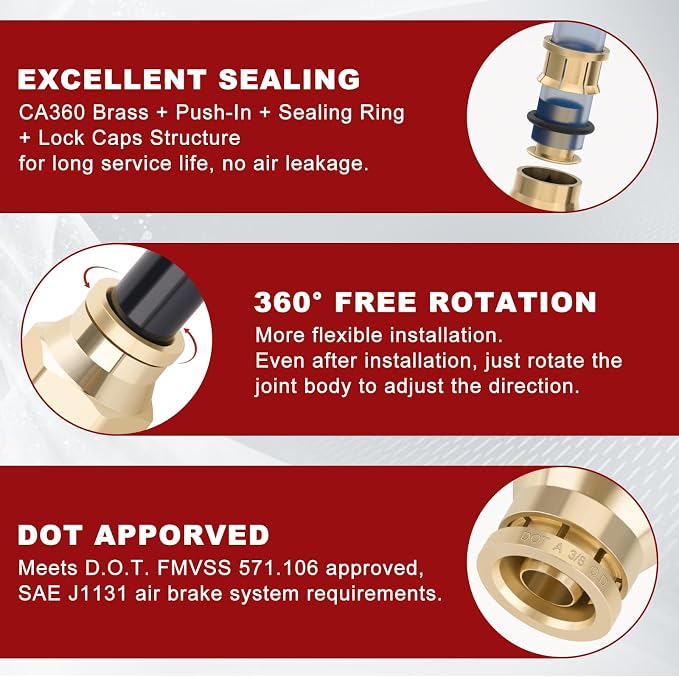DOT Approved Male Straight Brass Union 3/8" Tube x 3/8" NPT, Quick Connect Union - Image 4