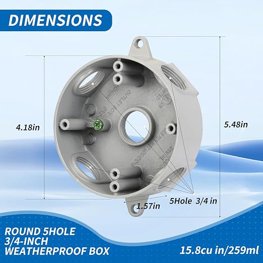 Round Electrical Outlet Box, 5 Hole 3/4-Inch Surface Mount Outlet Box | - Image 2