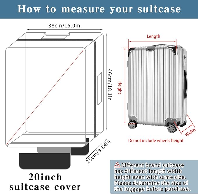 Yotako Upgraded Zippered Clear PVC Suitcase Cover, 20 Inch Luggage Covers - Image 2