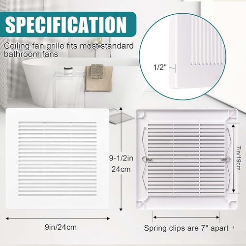 ( 2-Pack 9" BP90 Spring Bathroom Exhaust Fan Cover 9-1/4" x 9" Vent Cover - Image 2