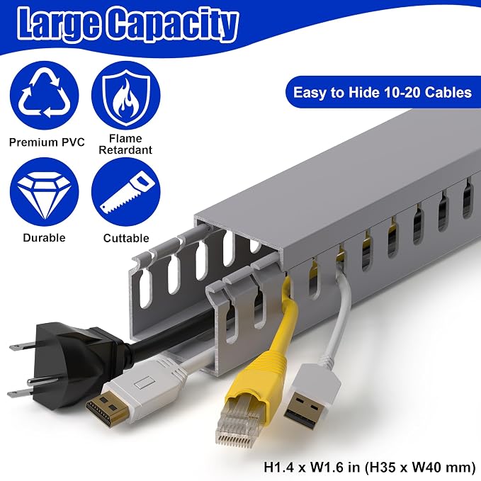 1.4"H x 1.6"W Cable Raceway, 12ft Under Desk Wire Management Channel, 4 Pack - Image 3