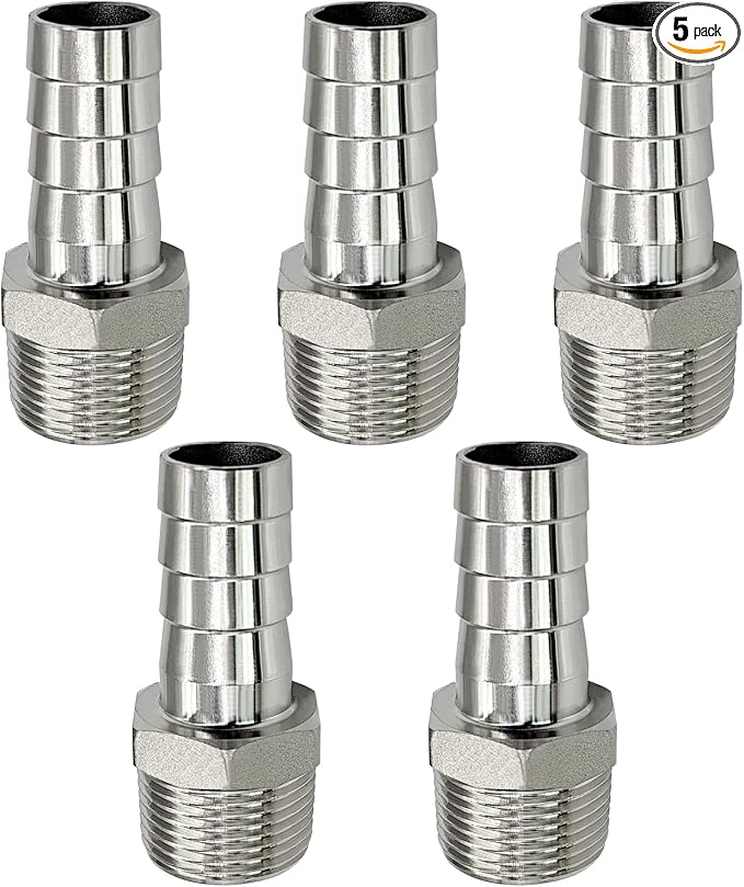 Stainless Steel Hose Barb Fitting 3/4" Hose Barb to 3/4" NPT Male Thread by Fitvell