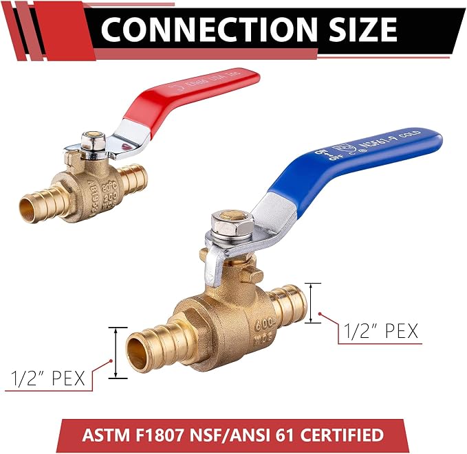 50-Pack 1/2" PEX Brass Ball Valve, Barb Crimp Pex Connection | Full Port Water - Image 2