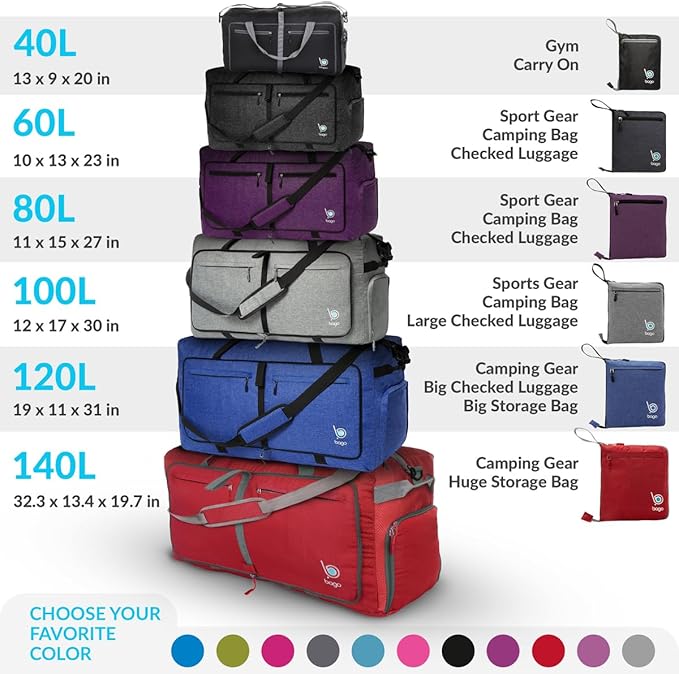 Bago Foldable Duffel Bags for Traveling Women & Men - 60L Medium Packable - Image 10