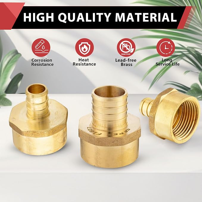 5-Pack EFIELD Pex 3/4" x 3/4" NPT Female Adapter | PEX Barb Crimp Brass Fitting - Image 6