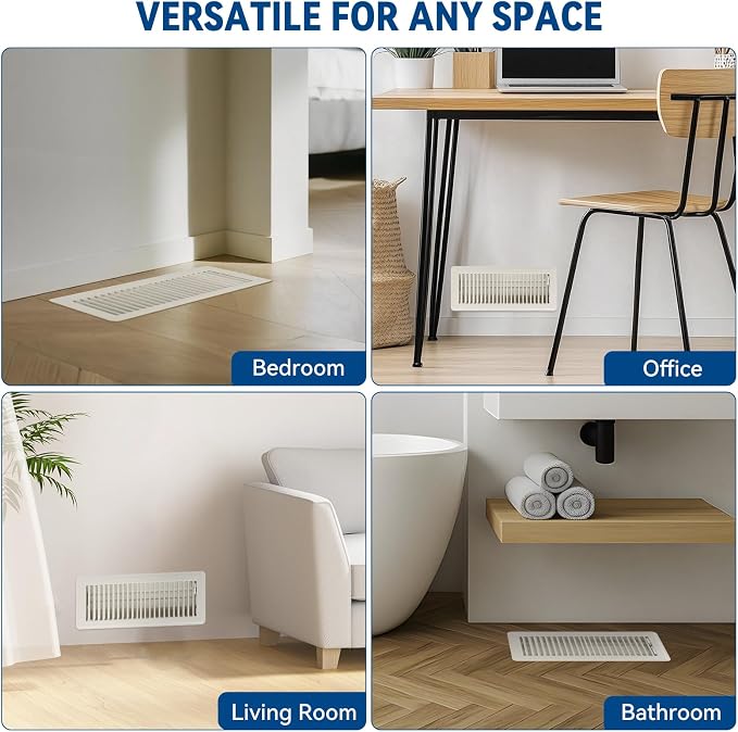 4" x 12" Floor Register Vent Covers 2-Pack, Cream White - Image 7