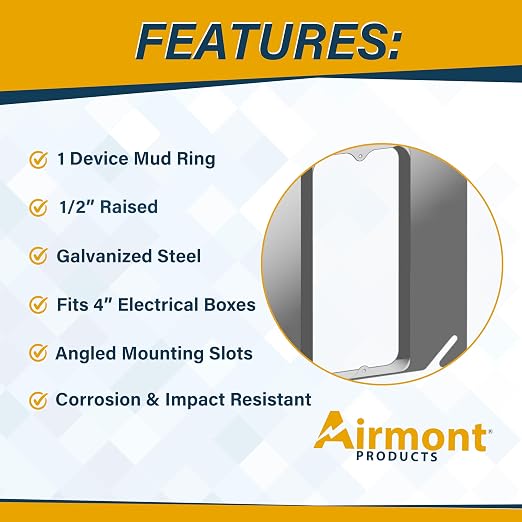 1/2" Raised Mud Rings, Square Device Cover, 1-Gang Outlet Cover, 4x4 Inch - Image 5
