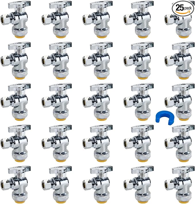 25-Pack Angle Stop Valve, Water Shut Off Valve 1/2" x 3/8" Comp | 1/4 Turn by SUNGATOR