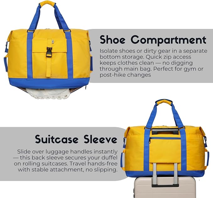 SUNNY BIRD Duffel with Utility Pouch, 40L Weekender Overnight Bag with Shoe - Image 6
