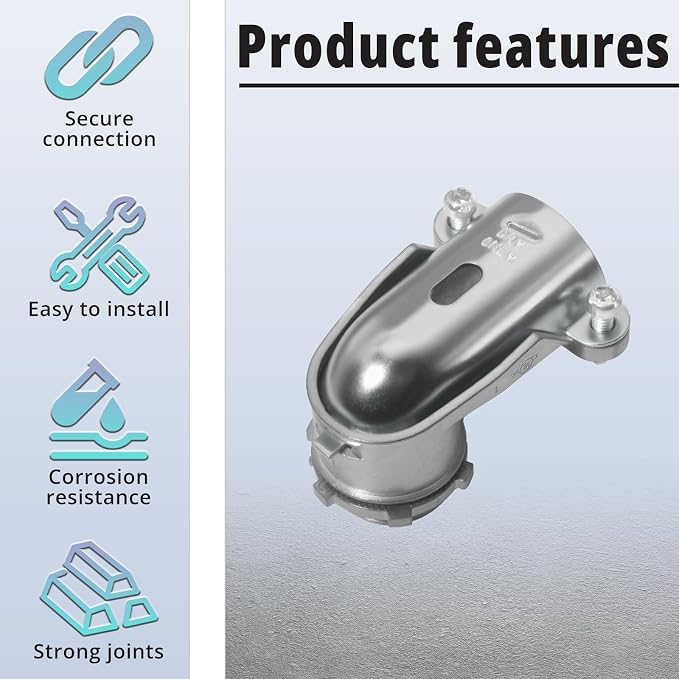 2-Pack 3/4" Flexible Metal Conduit Elbow, 90 Degree Squeeze Connectors | - Image 3