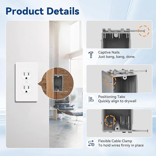 Togalonn 1-Gang New Work Outlet Box, PVC Electrical Box - Image 5
